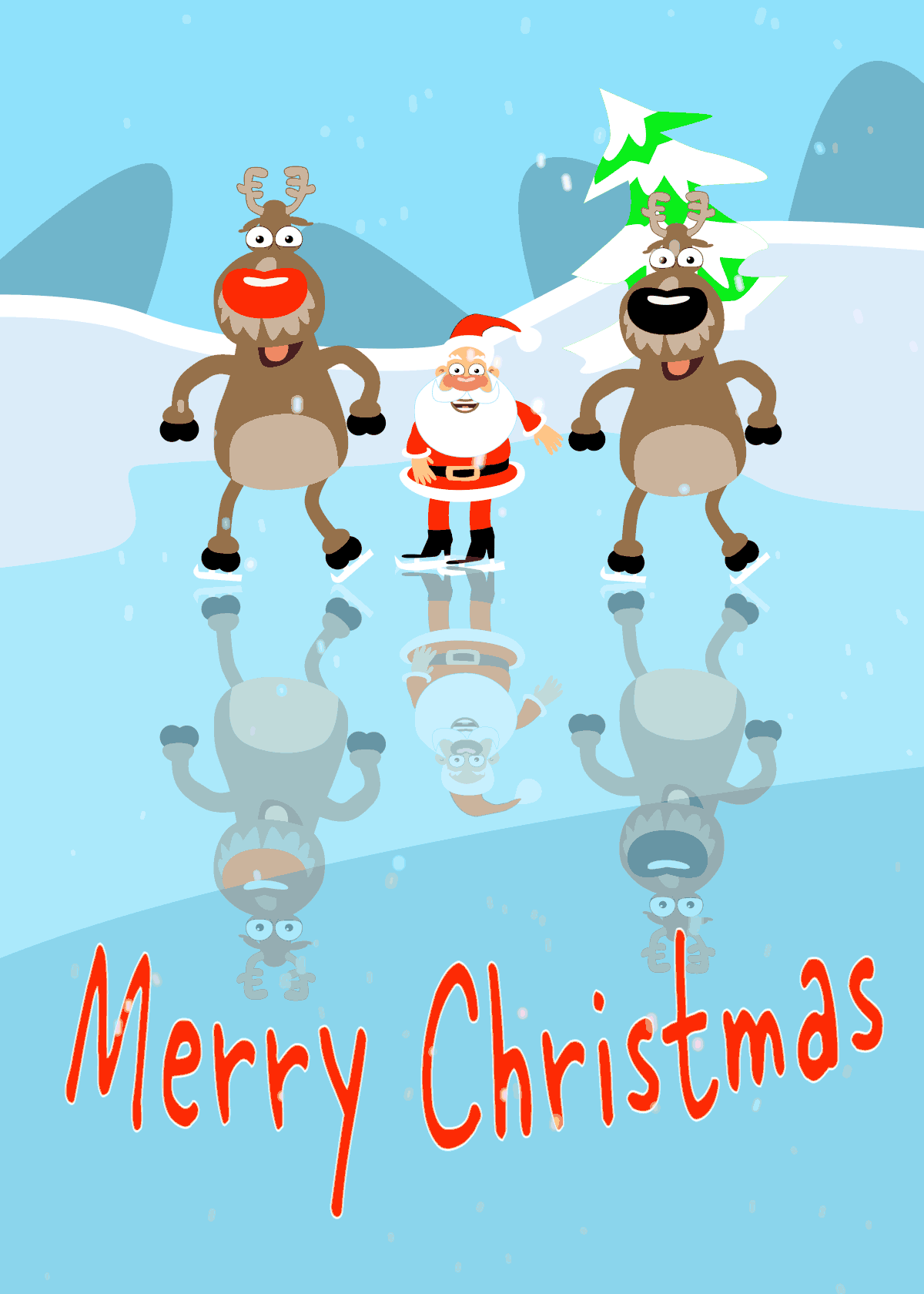Santa and Reindeer Ice Skating for Xmas